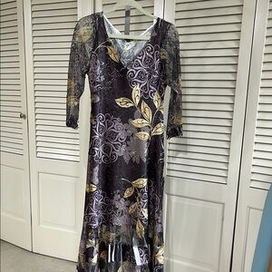 Purple and Gray Ruffled Sheath Dress with Scoop Neck